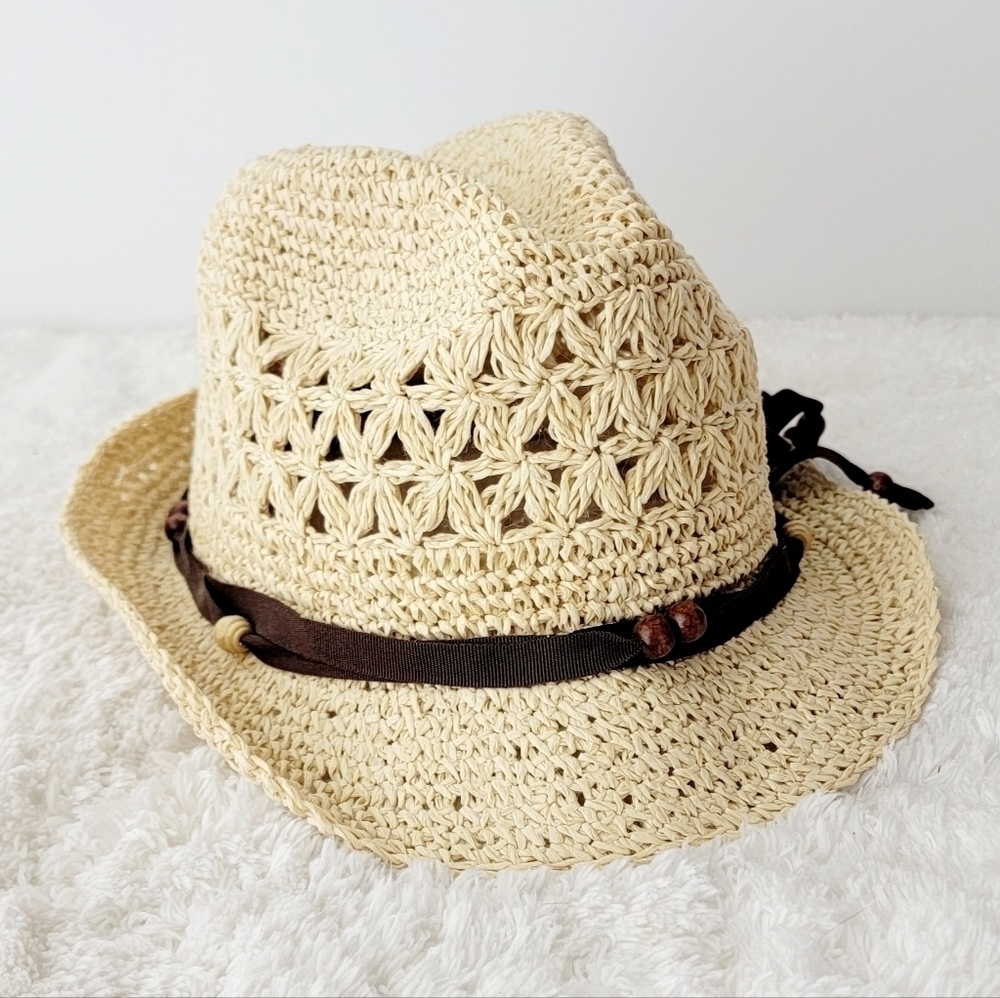 Tex By Max Azria Straw Beaded Hat